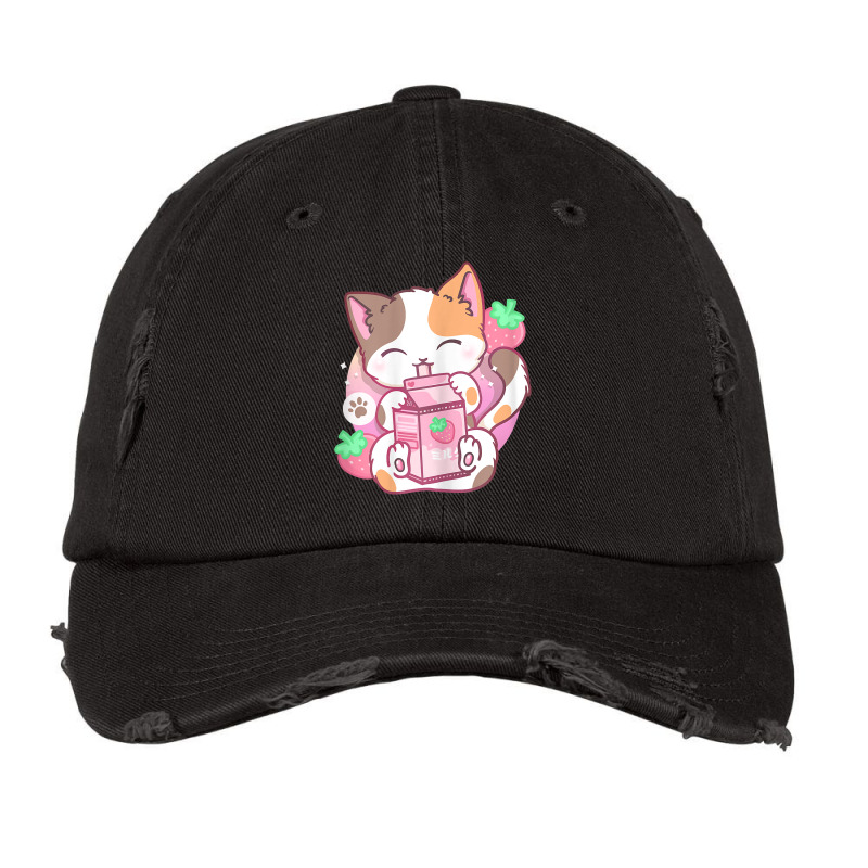 Strawberry Shake Strawberry Milk Cat Kawaii Neko A Vintage Cap by arainro | Artistshot