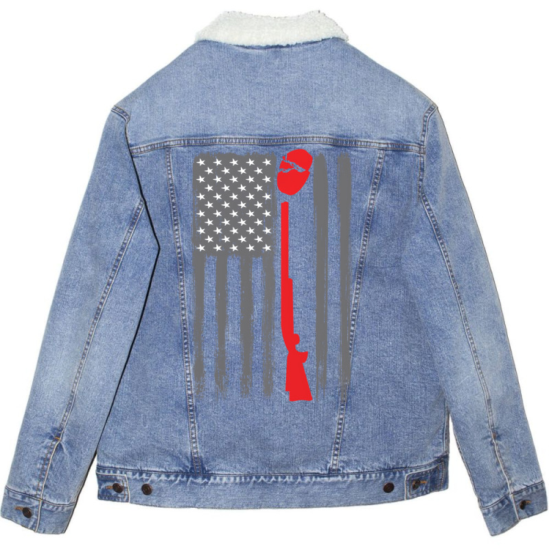 Skeet Trap Clay Shotgun Usa Flag Funny Skeet Shoot Unisex Sherpa-lined Denim Jacket | Artistshot