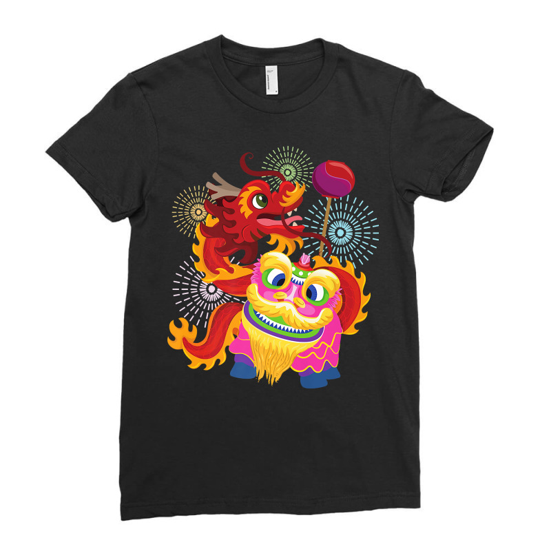 Happy Chinese New Year 2023 Lion Dragon Dance Luna Ladies Fitted T-Shirt by geisea | Artistshot