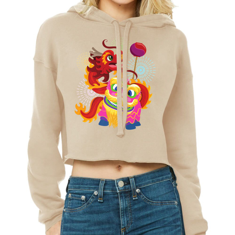 Happy Chinese New Year 2023 Lion Dragon Dance Luna Cropped Hoodie by geisea | Artistshot