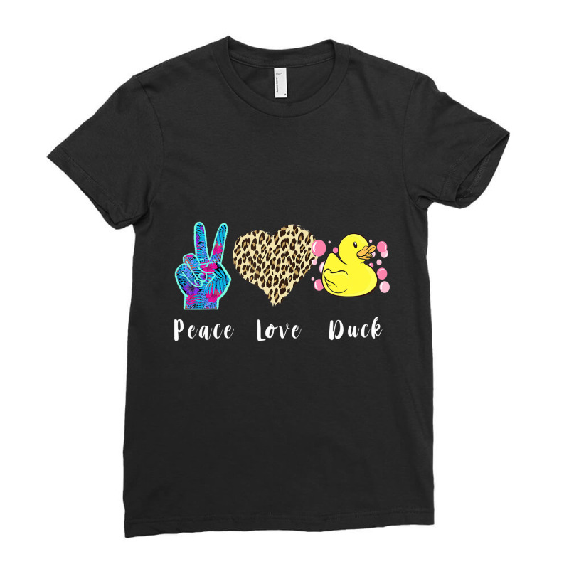 Rubber Duck Leopard Heart Peace Yellow Rubber Duck Ladies Fitted T-Shirt by holden | Artistshot