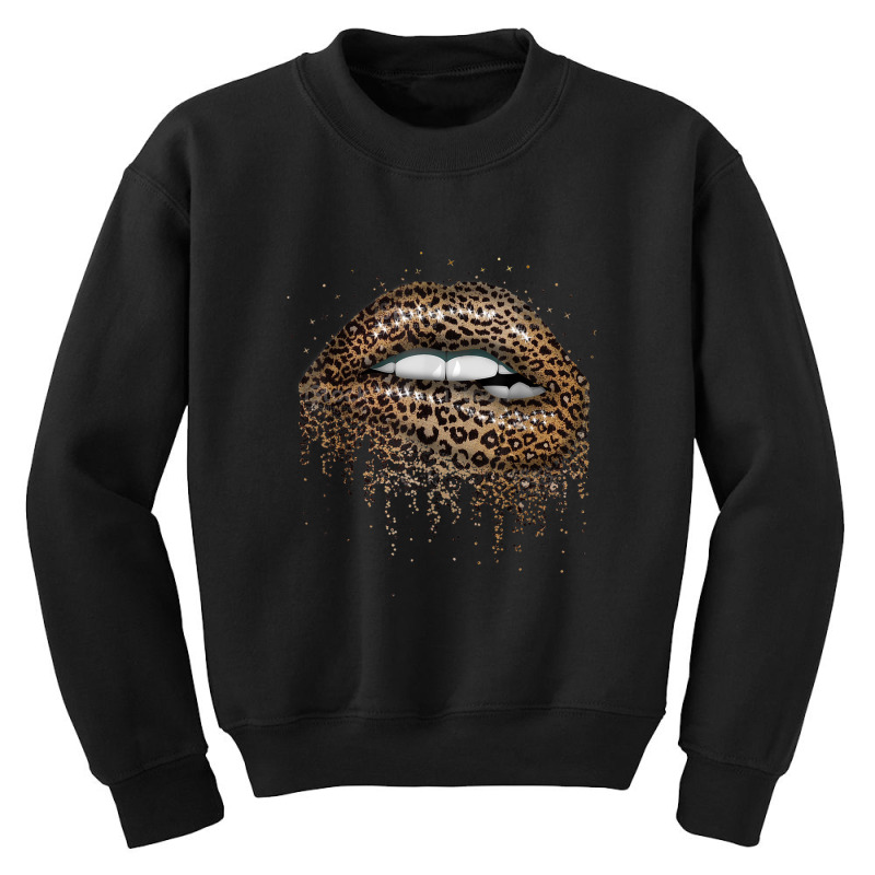 Womens Cool Lips Bite Kiss Me Leopard Print Cheeta Youth Sweatshirt by DanielPatrickGrasseschi | Artistshot