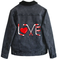 Funny Valentines Day Player Goalie Ice Hockey Hear Unisex Sherpa-lined Denim Jacket | Artistshot