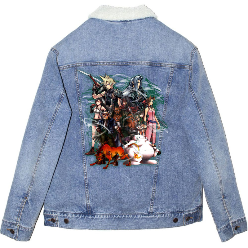 Final Fantasy Vii   Collage Unisex Sherpa-Lined Denim Jacket by elmirnaswaa | Artistshot