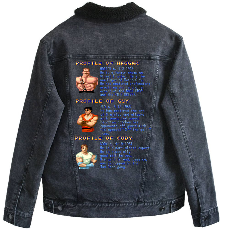 Final Fight Profiles Unisex Sherpa-Lined Denim Jacket by elmirnaswaa | Artistshot