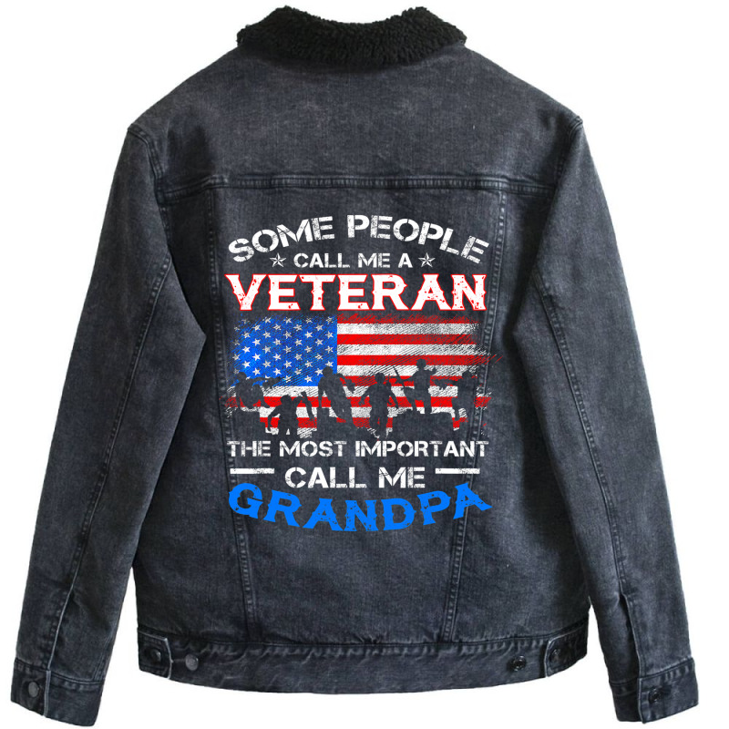 Proud Army Veteran Grandpa Fathers Day Shirt Gifts Unisex Sherpa-lined Denim Jacket | Artistshot