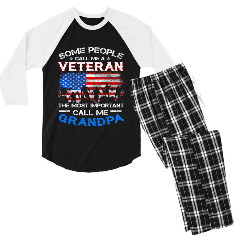 Proud Army Veteran Grandpa Fathers Day Shirt Gifts Men's 3/4 Sleeve Pajama Set | Artistshot