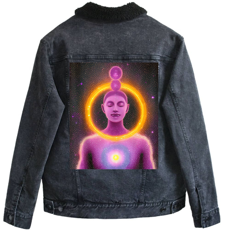 Yoga Girl Female Sun Salutation Meditation Chakra Unisex Sherpa-Lined Denim Jacket by heffopance | Artistshot