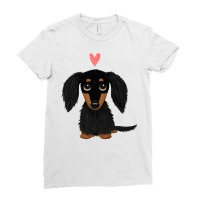 Black And Tan Longhaired Dachshund Cartoon Dog Wit Ladies Fitted T-shirt | Artistshot