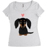 Black And Tan Longhaired Dachshund Cartoon Dog Wit Women's Triblend Scoop T-shirt | Artistshot