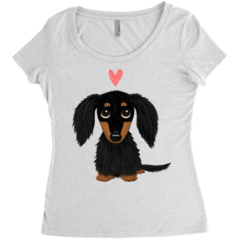 Black And Tan Longhaired Dachshund Cartoon Dog Wit Women's Triblend Scoop T-shirt by sukantotsonu | Artistshot