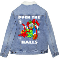 Duck The Halls Christmas Portrait Unisex Sherpa-lined Denim Jacket | Artistshot