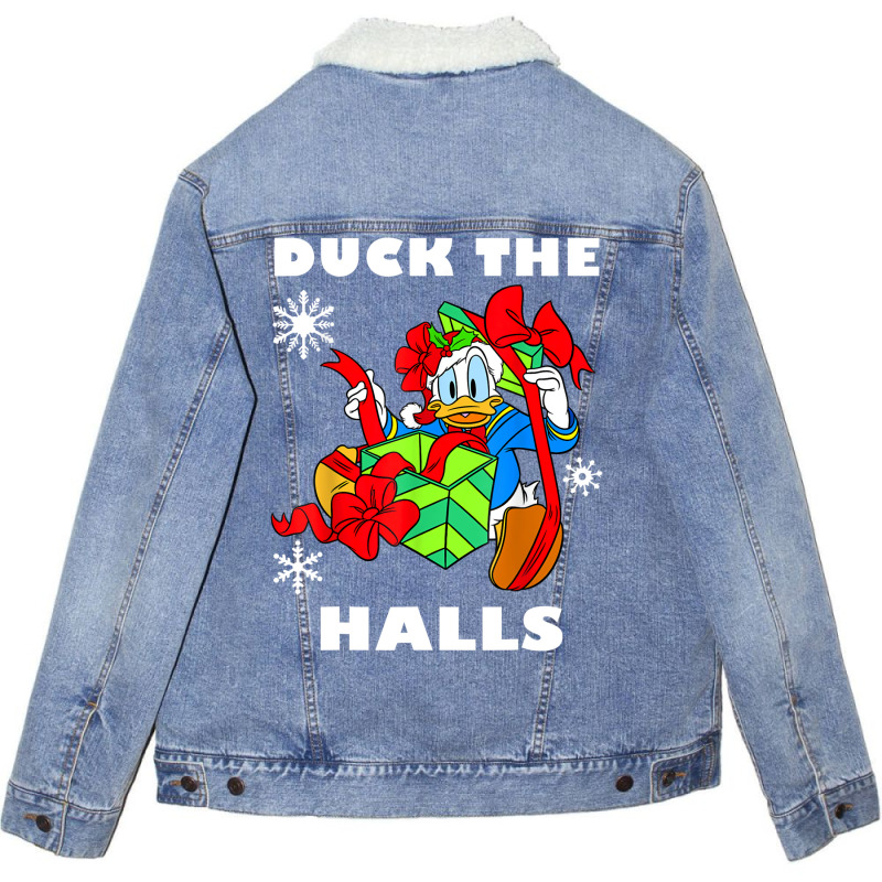 Duck The Halls Christmas Portrait Unisex Sherpa-Lined Denim Jacket by venooskafilav | Artistshot