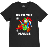 Duck The Halls Christmas Portrait V-neck Tee | Artistshot