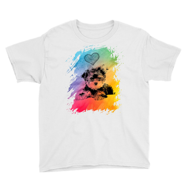 Shirt With Yorkie Dog Motif Colour Gradient Heart Youth Tee by galloywa | Artistshot