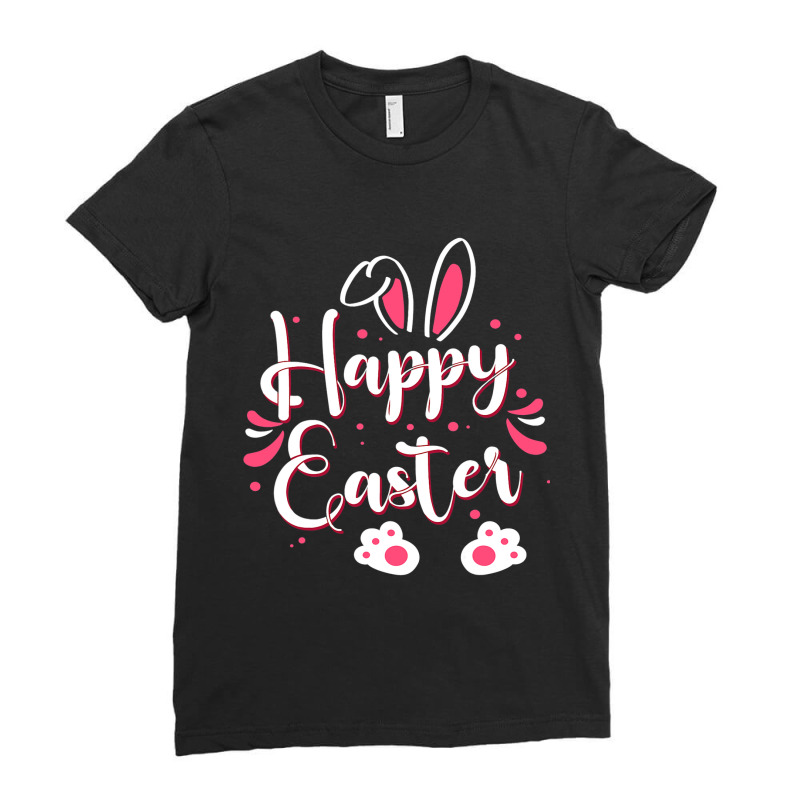 Happy Easter Rabbit With Bunny Ears And Bunny Paws Ladies Fitted T-Shirt by JESSICASIMONSEN | Artistshot