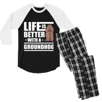 Life Is Better With A Groundhog Woodchuck Marmot 1 Men's 3/4 Sleeve Pajama Set | Artistshot