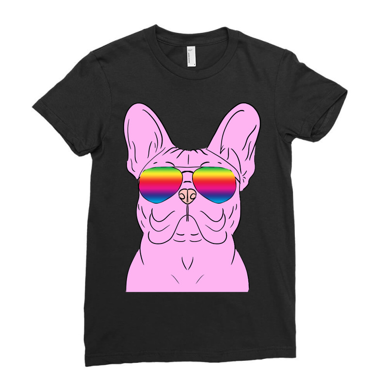 Trending Hipster Pink Frenchie French Bulldog Dog Ladies Fitted T-Shirt by rebeccacameron | Artistshot