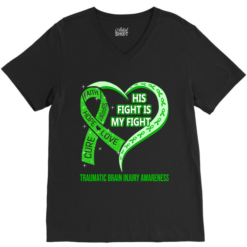 Limited Edition His Fight Is My Fight Ribbon Heart V-neck Tee | Artistshot