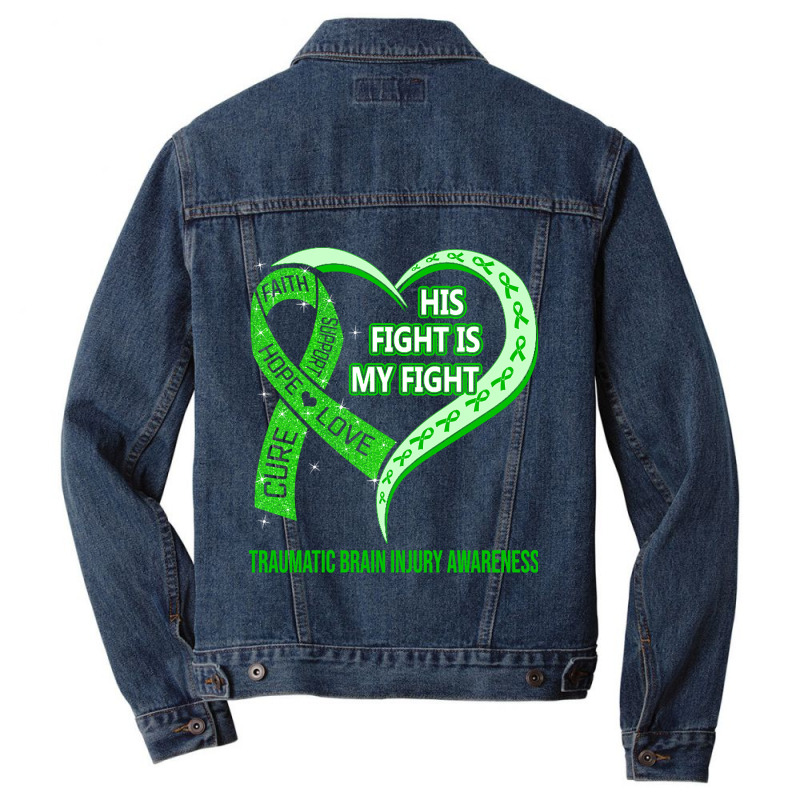 Limited Edition His Fight Is My Fight Ribbon Heart Men Denim Jacket | Artistshot