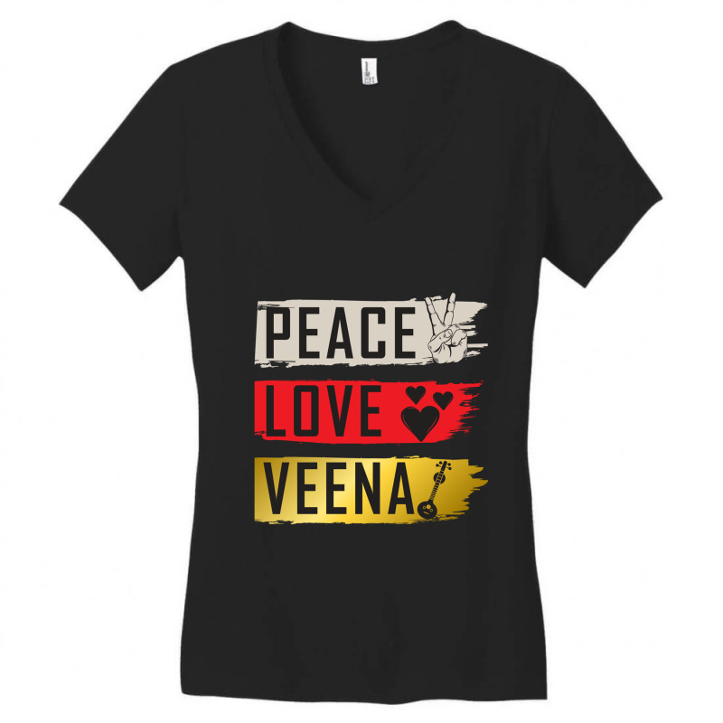 Peace Love Veena Instrument Veena Player Veena Vio Women's V-Neck T-Shirt by SusanLynnHartmann | Artistshot