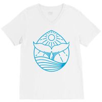 Blue Whale Tail Lineart V-neck Tee | Artistshot