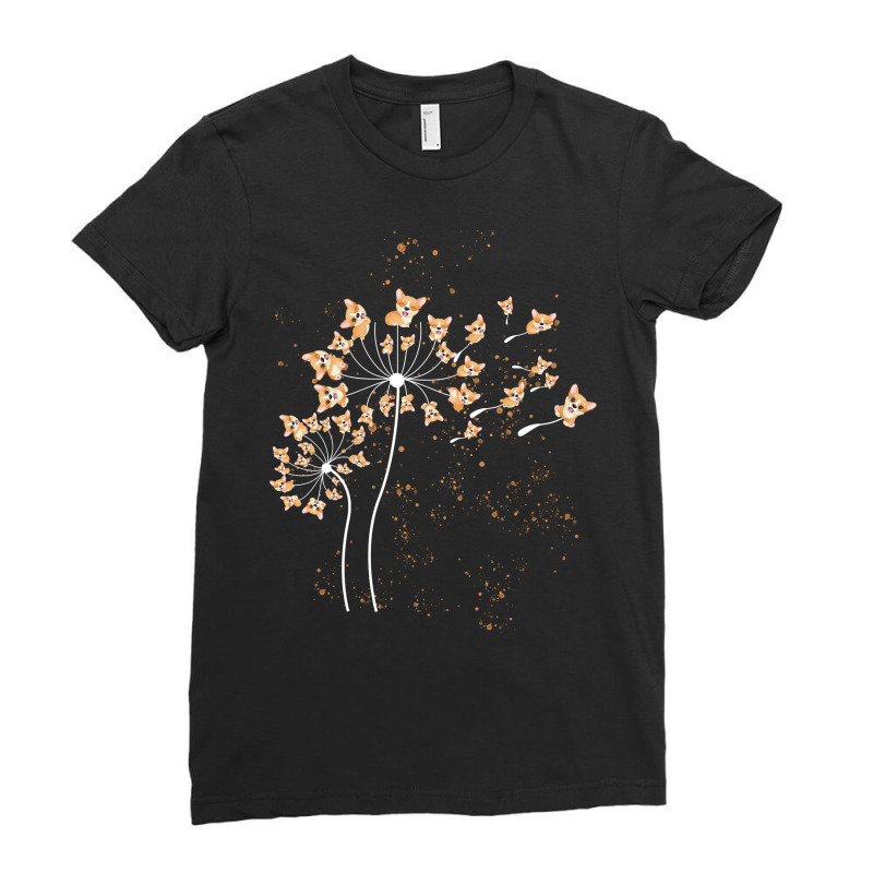 Cute Corgi Flower Dandelion Dog Lovers Corgi Tee W Ladies Fitted T-Shirt by arainro | Artistshot