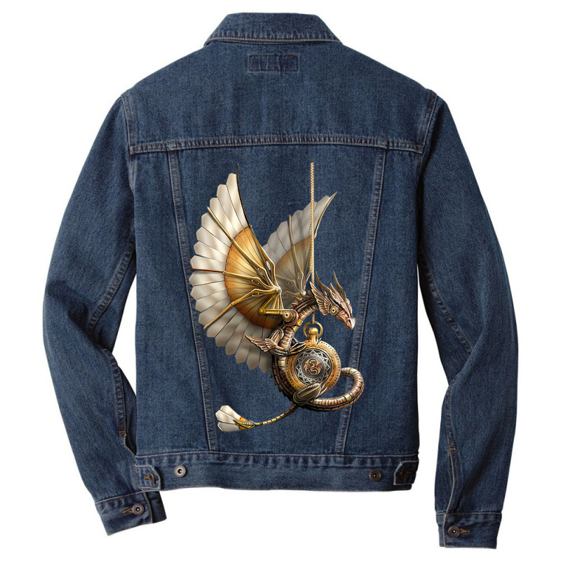 Steampunk Dragon On Watch Gift Vintage Men Denim Jacket by spreesgomez | Artistshot