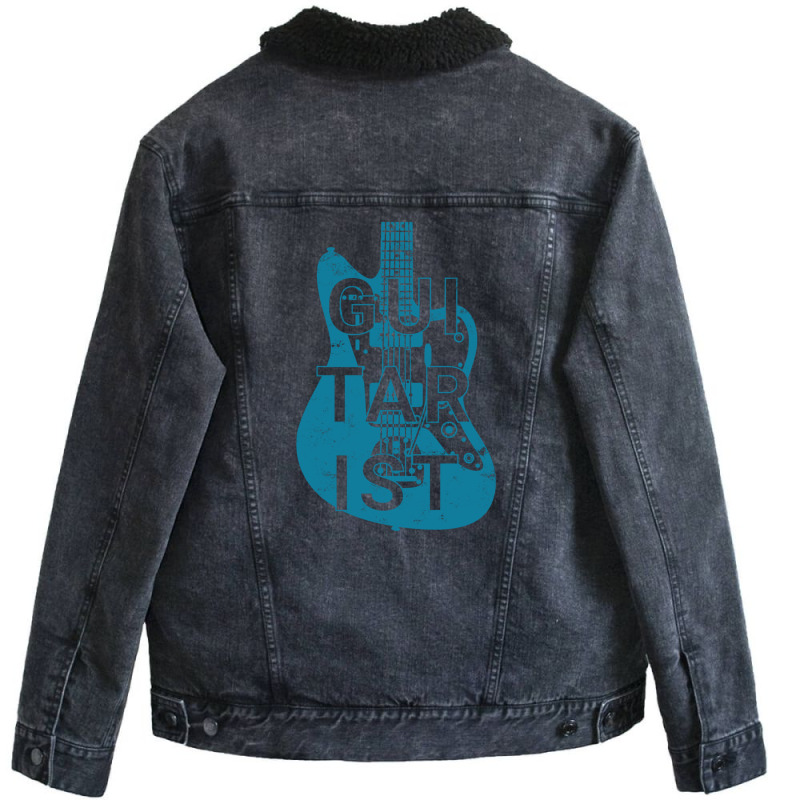 Guitarist Electric Guitar Body Teal Color Unisex Sherpa-lined Denim Jacket | Artistshot