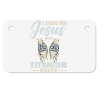 I Run On Jesus And Titanium Knees Design T Shirt Motorcycle License Plate | Artistshot