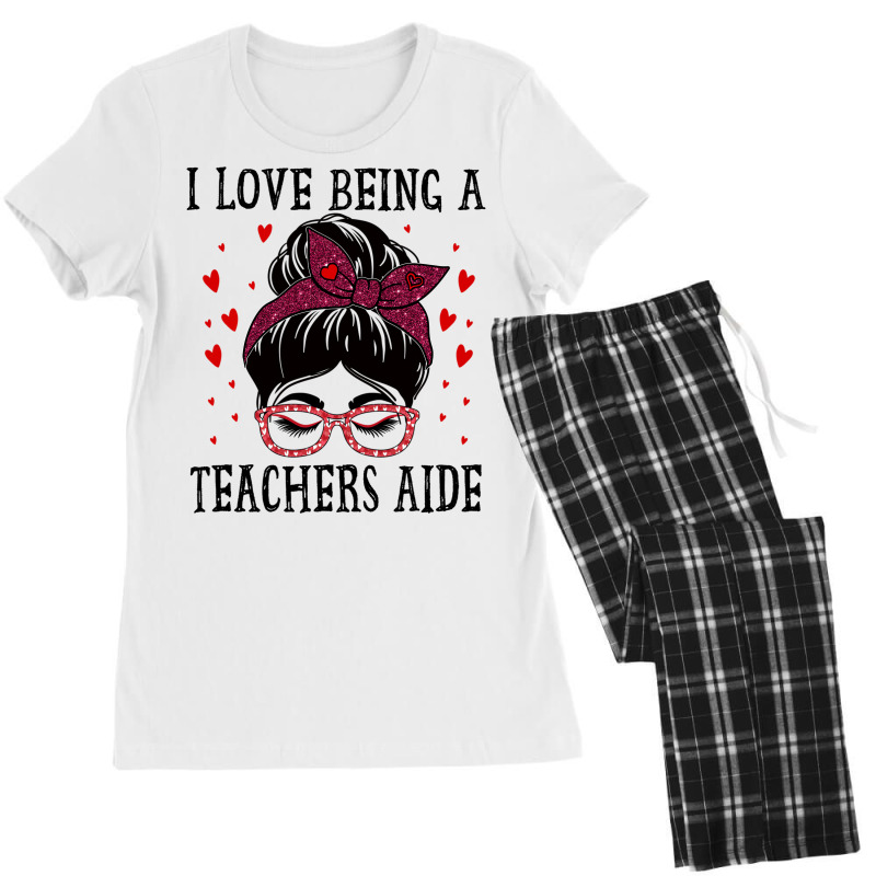 I Love Being A Teachers Aide Messy Bun Hearts Vale Women's Pajamas Set by karynadreck | Artistshot