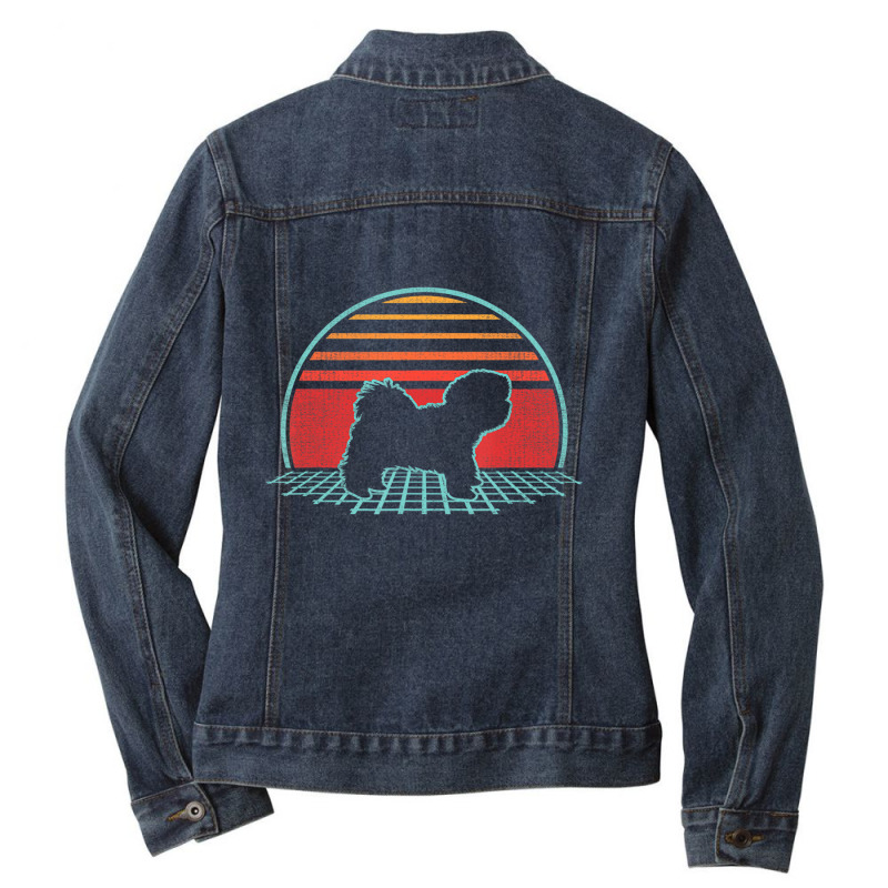 Havanese Retro Vintage Dog Lover 80s Style Gift T Ladies Denim Jacket | Artistshot