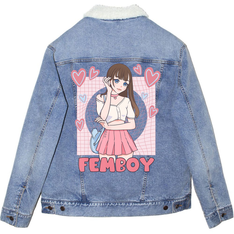 Femboy Anime Cute Little Skirt Femboy T Shirt Unisex Sherpa-lined Denim Jacket | Artistshot