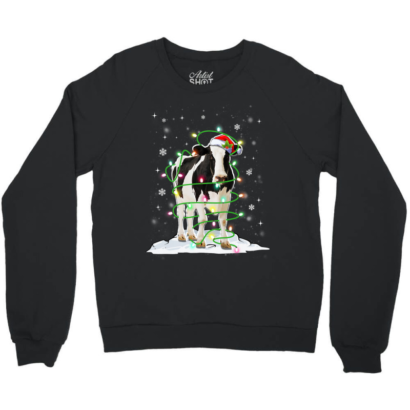 Cow Reindeer Hat Santa Christmas Lights Funny Cow  Crewneck Sweatshirt | Artistshot