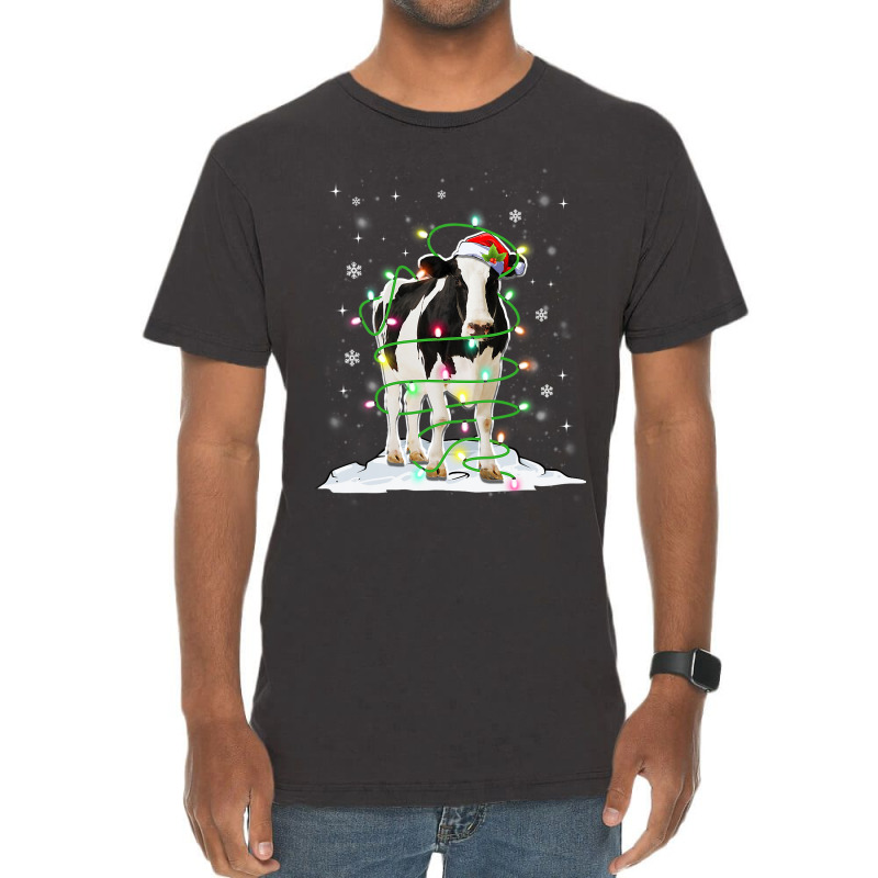 Cow Reindeer Hat Santa Christmas Lights Funny Cow  Vintage T-shirt | Artistshot