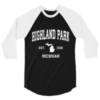 Highland Park Michigan Mi Vintage Athletic Sports 3/4 Sleeve Shirt | Artistshot