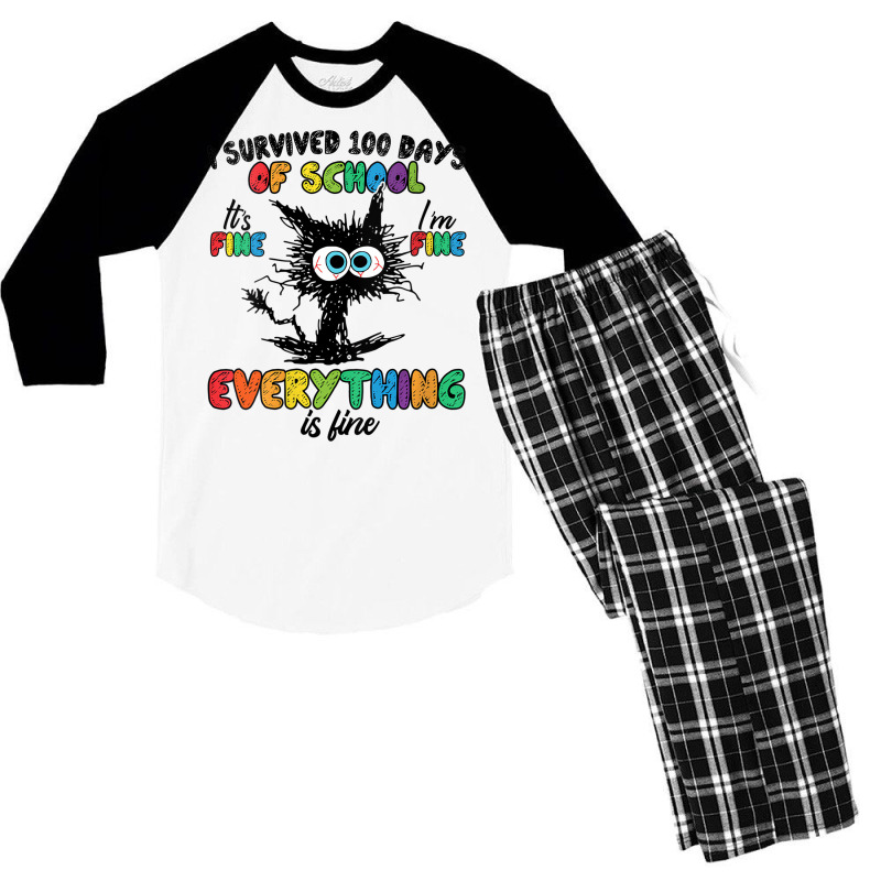 Womens 100 Days Of School It's Fine I'm Fine Every Men's 3/4 Sleeve Pajama Set | Artistshot