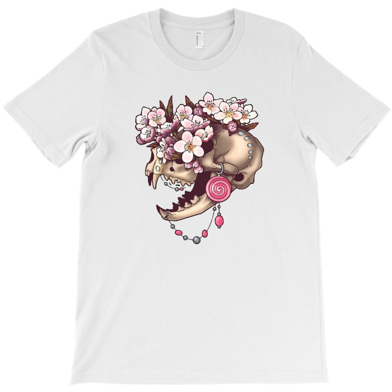 Fancy Cat Skull With Cherry Blossums T-shirt | Artistshot