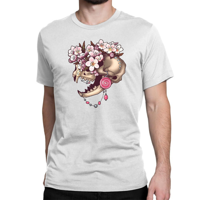 Fancy Cat Skull With Cherry Blossums Classic T-shirt | Artistshot