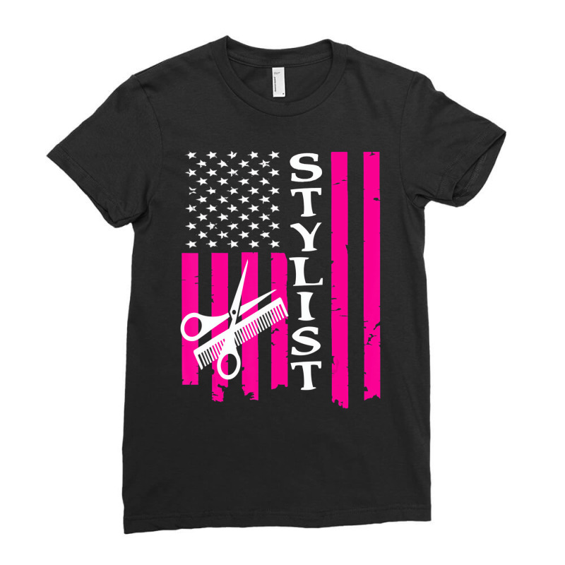 Hair Stylist American Flag Tshirt Ladies Fitted T-Shirt by holden | Artistshot