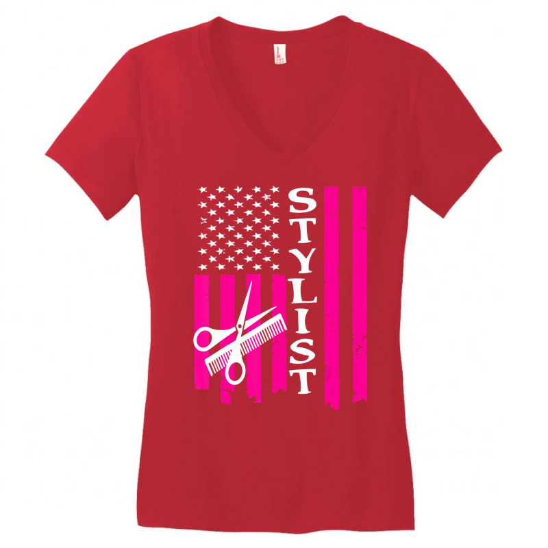 Hair Stylist American Flag Tshirt Women's V-Neck T-Shirt by holden | Artistshot