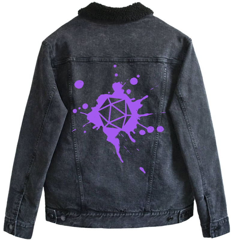 Purple 20 Sided Dice Paint Splatter Spraypaint Tab Unisex Sherpa-Lined Denim Jacket by basaulajtonya | Artistshot