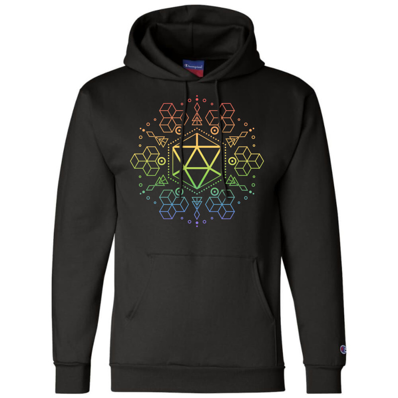 Purple Geometric Polyhedral D20 Dice Rainbow Table Champion Hoodie by basaulajtonya | Artistshot