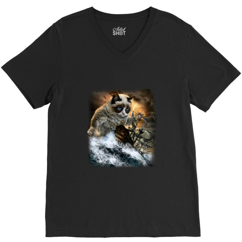 Persian Kraken Cat Attacking Ship Gifts V-neck Tee | Artistshot