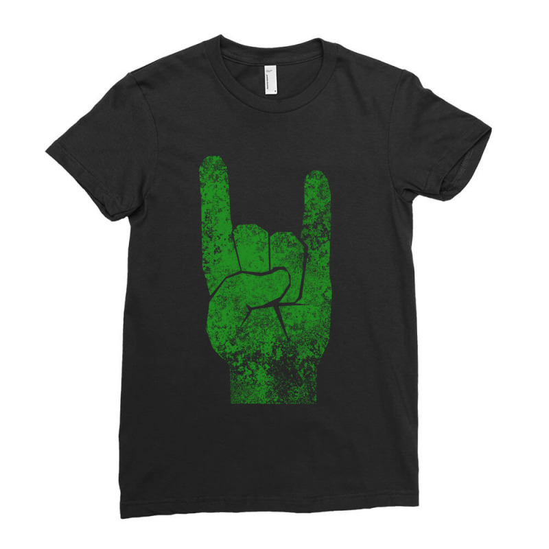 Heavy Metal Satan Horns Green Antiqued Ladies Fitted T-Shirt by NANCYLTICKLE-SUMMERS | Artistshot