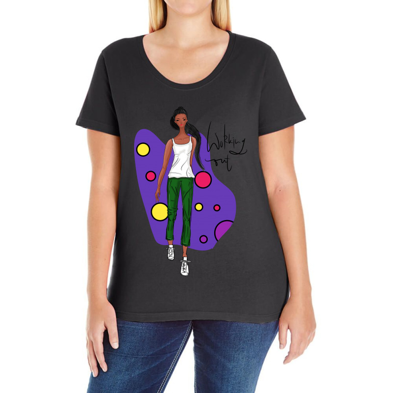 Working Out Girl Ladies Curvy T-Shirt by Q & T | Artistshot