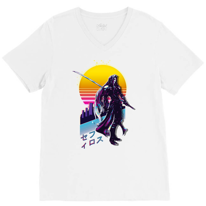 Final Fantasy Vii 7   Sephiroth Retrowave V-Neck Tee by suardlakiof | Artistshot