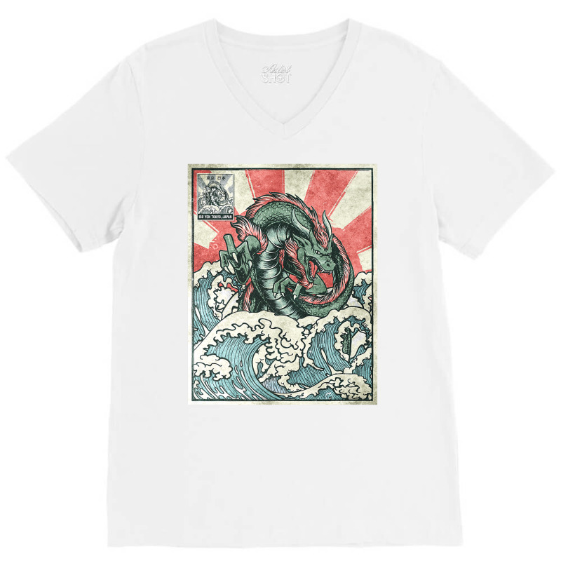 Japanese Dragon Great Wave Off Kanagawa V-Neck Tee by gadasiegeniad | Artistshot