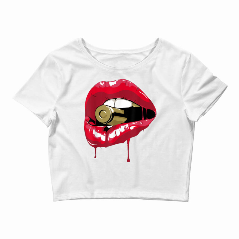 Red Lips Bullet Biting T Shirt Crop Top by ewubea | Artistshot