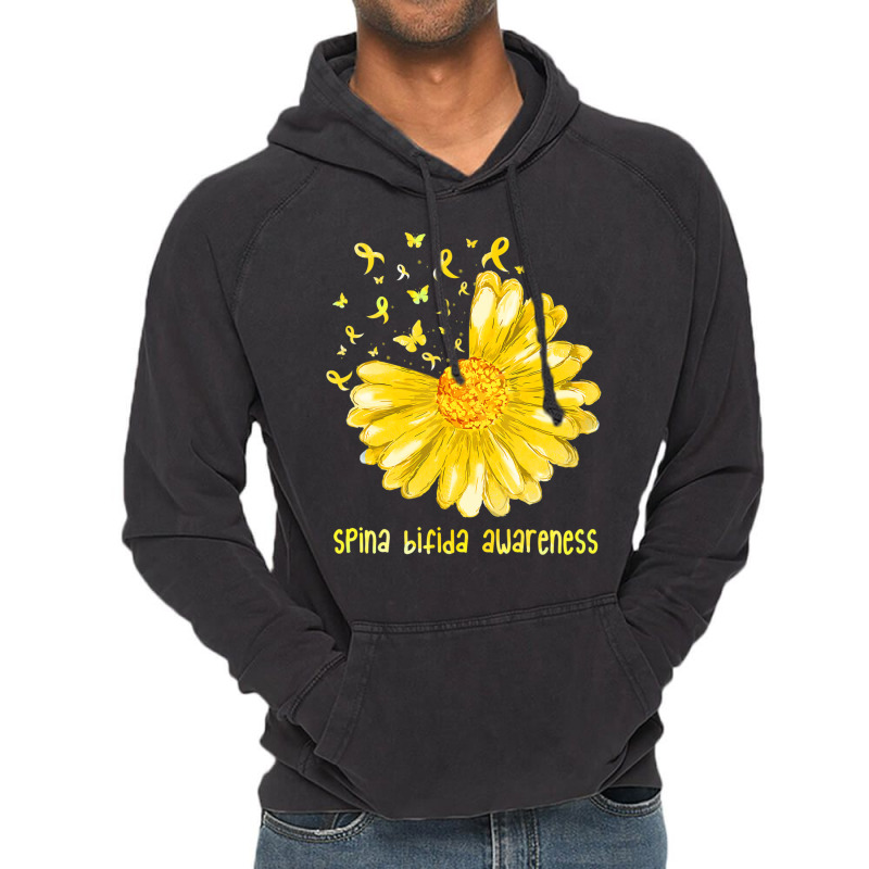 Daisy Butterfly Yellow Ribbon Spina Bifida Awarene Vintage Hoodie | Artistshot